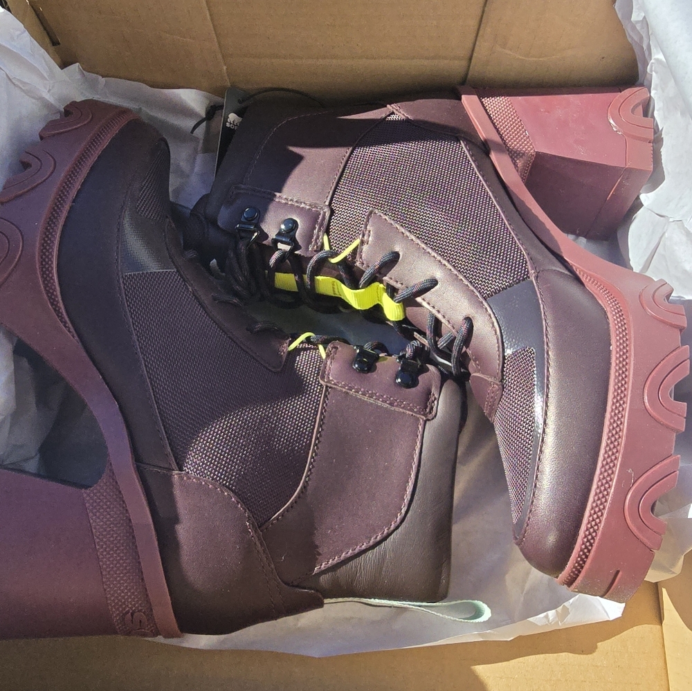 Sorel Women's Plum Combat Boots with Yellow Lace Tabs